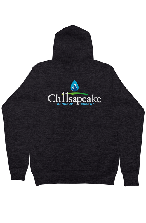 Ch11sapeake hoodie in dark grey heather, BANKRUPT ENERGY back graphic